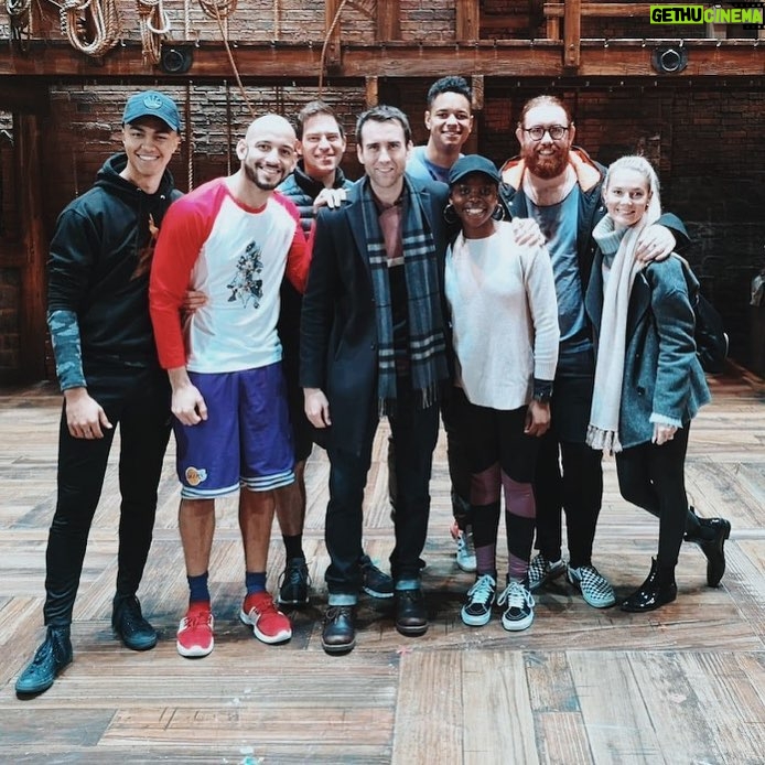Matthew Lewis Instagram - Dropped in to @hamiltonwestend so they could teach me how to say goodbye to Blighty for a while. Even better the second time. Amazing cast. No idea why they put me in the middle. ✈️ back to 🇺🇸 now. #WhatDidIMiss #LafJeff