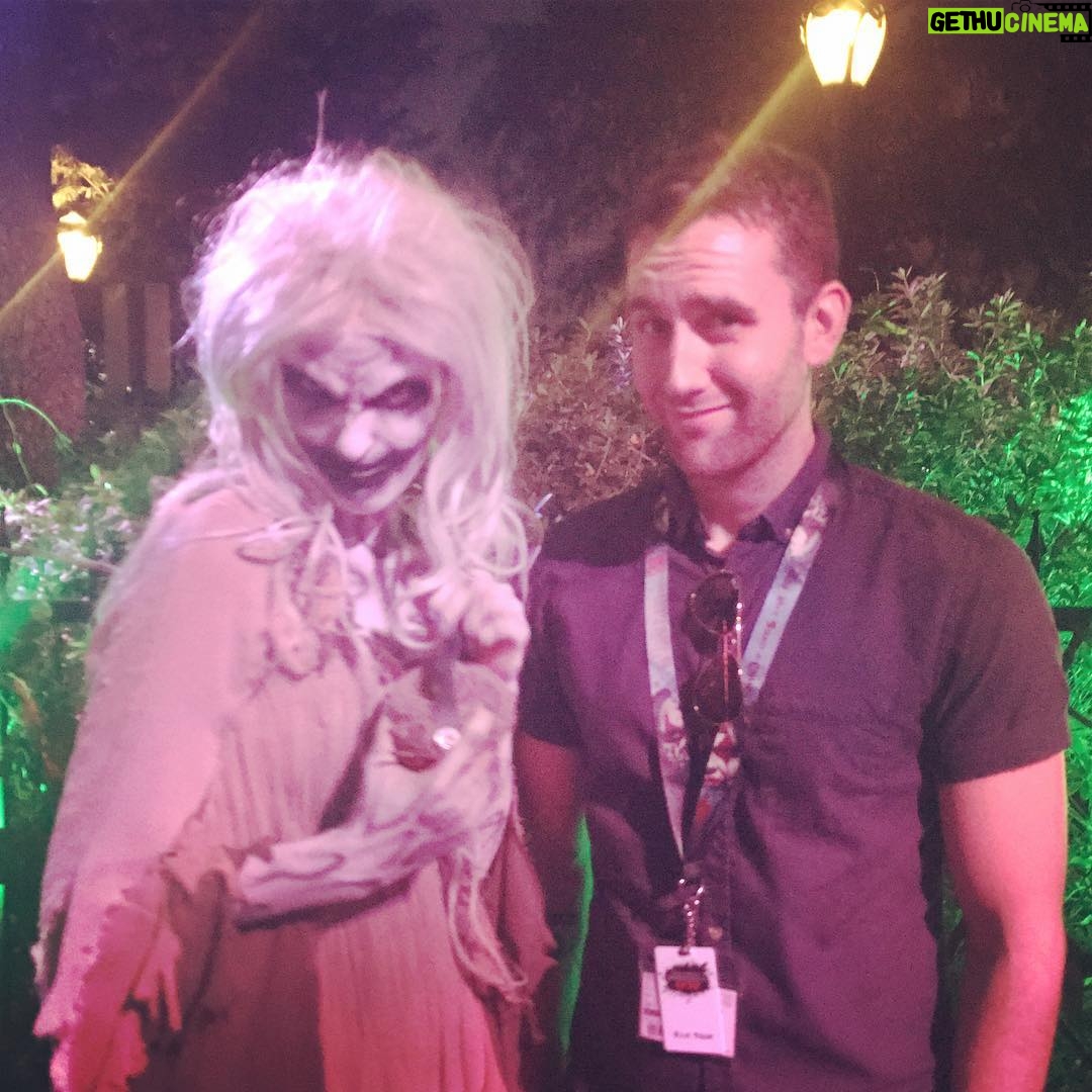 Matthew Lewis Instagram - Clearly thrilled to be next to this banshee-type scary thing at Halloween Horror Nights. Huge thank you to @universalorlando for hooking us up. The Exorcist definitely did not make me cry... #HHN26 #UniversalMoments #INeedAnOldPriestAndAYoungPriest Universal Studios Florida