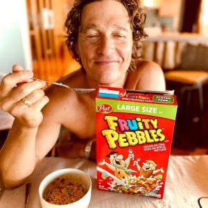 Matthew McConaughey Instagram - waiting all year for my birthday breakfast… I was not paid by Fred or Barney for this post  #noad