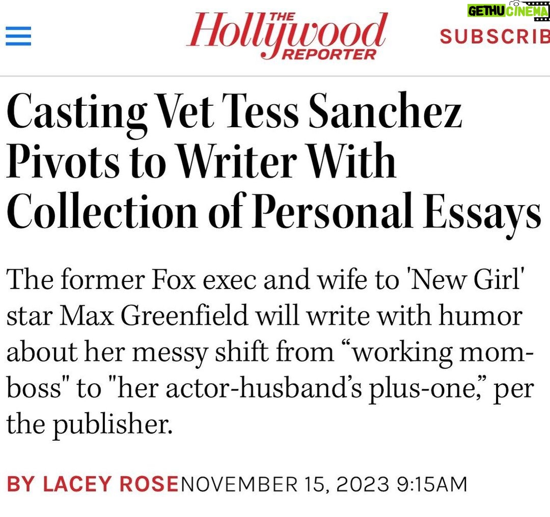 Max Greenfield Instagram - Congratulations to @tesssanchezgreenfield A beautiful example of perspective and acceptance after a really shit couple of years. I love you. We love you. And I’m so hoping Michelle Williams agrees to record the audio book. ❤️❤️❤️ @hollywoodreporter @gallerybooks