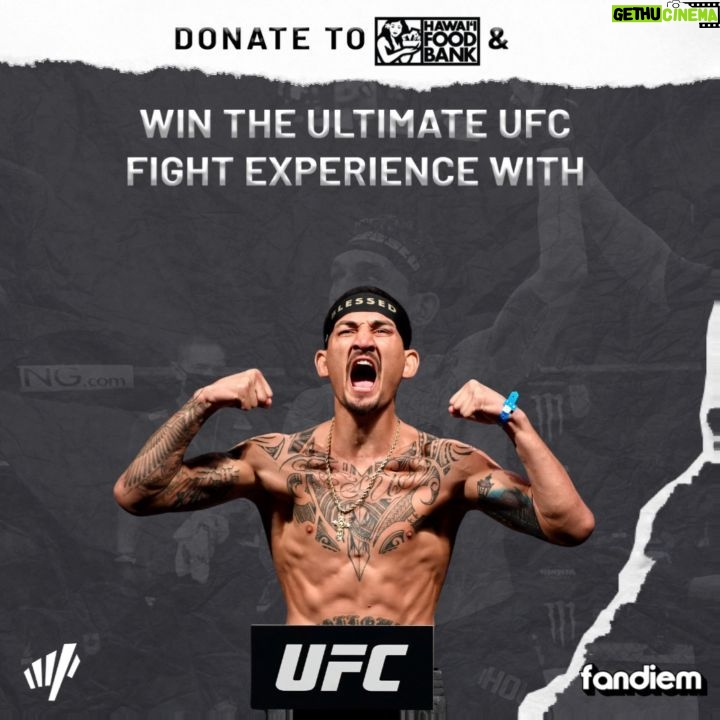 Max Holloway Instagram - 🚨🚨🚨 Donate to the @hawaiifoodbank for a chance to win the Ultimate @ufc Fight Experience with me including fight-worn gear from my UFC 251 title fight, two premium seats to a future U.S. based-fight of mine, round trip travel for two + two-night hotel stay, a one-on-one meet & greet, two tickets to attend ceremonial weigh-ins and more... 🥊 Donate and learn more about runner up prizes as well as bonuses at fandiem.com/ufc 🤙🏻 And remember you can always donate directly to @hawaiifoodbank #winwithfandiem Waianae, Hawaii