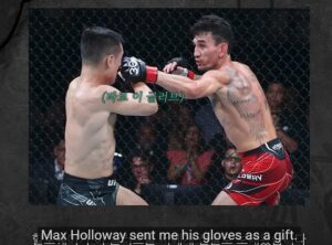 Max Holloway Instagram - I watched @koreanzombiemma YouTube video a few week ago about how he got his retirement gloves stolen out his hand after the fight. I was just blown away. It being his retirement gloves, I know it meant a lot. That’s why I offered him my gloves. Never did I expect that he and the people of Korea would be so generous towards the Hawaiian people on the island of Maui. Thank you @koreanzombiemma @moresojuplease and all of the Korean fans that are supporting and helping those that were affected by the maui fires, by donating to the  @mauifoodbank . I am seeing all the tags and donations, it just blows me away. Thank you guys again, stay blessed fam. 🤙🏻