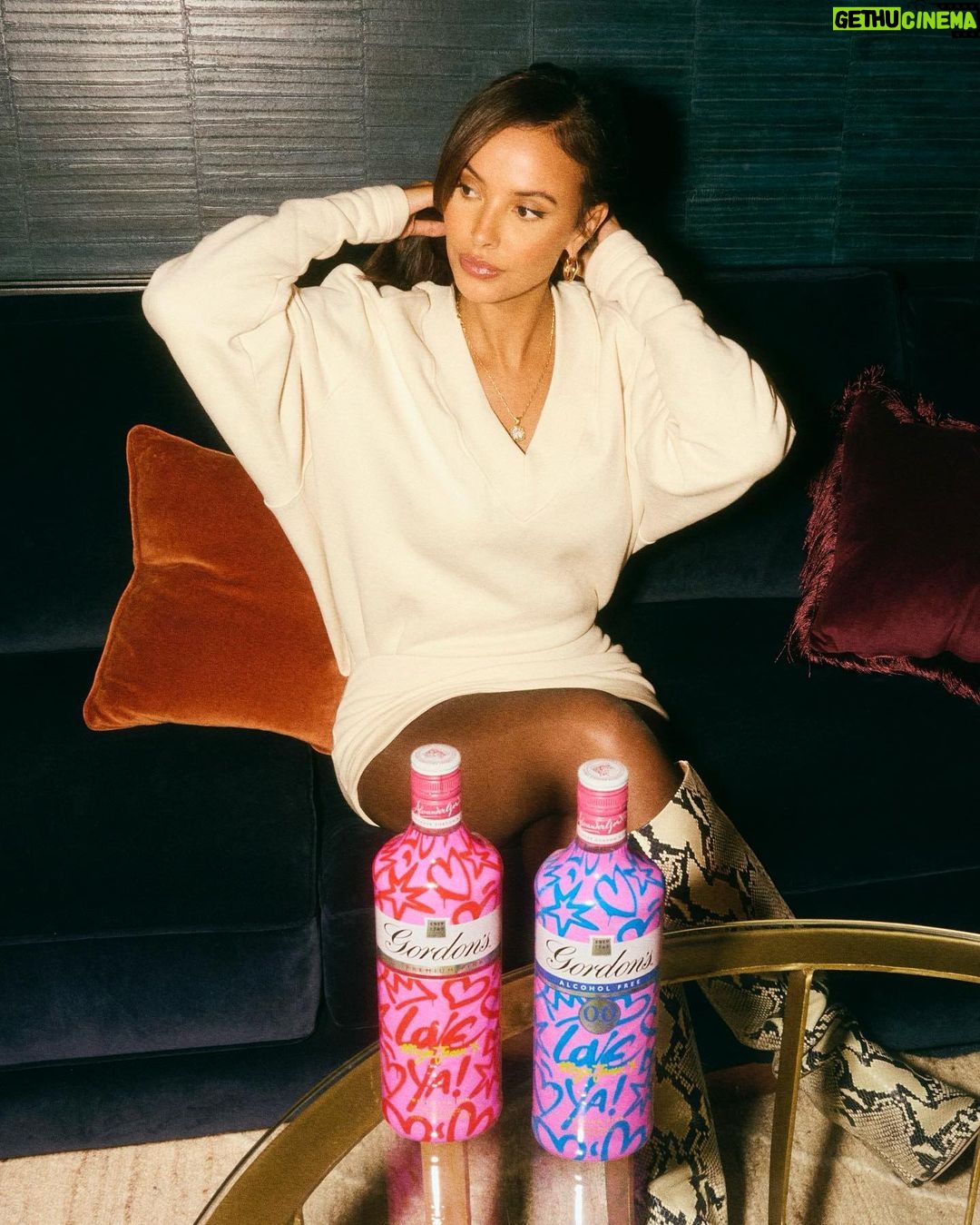 Maya Jama Instagram - In my bottle design bag š¤©š¤š½ Well excited to reveal my new @gordonsginuk Premium Pink bottle designs inspired by amazing friends š wholesome. My favourite memories are when weāre together having a chilled one catching up over cocktails so it was so cute getting some of my closest involved in what Iām doing with #ClinkwithPink š¹treated everyone to my Gordonās Pink Palomas š«¶. My limited edition bottles are available NOW from supermarkets around the UK š±but for a limited time only, so donāt miss out. Thereās also an alcohol free version ! Tag mee when you get a bottle š„° For the facts Drinkaware.co.uk. #Over18sonly #pleasedrinkresponsibly #ad