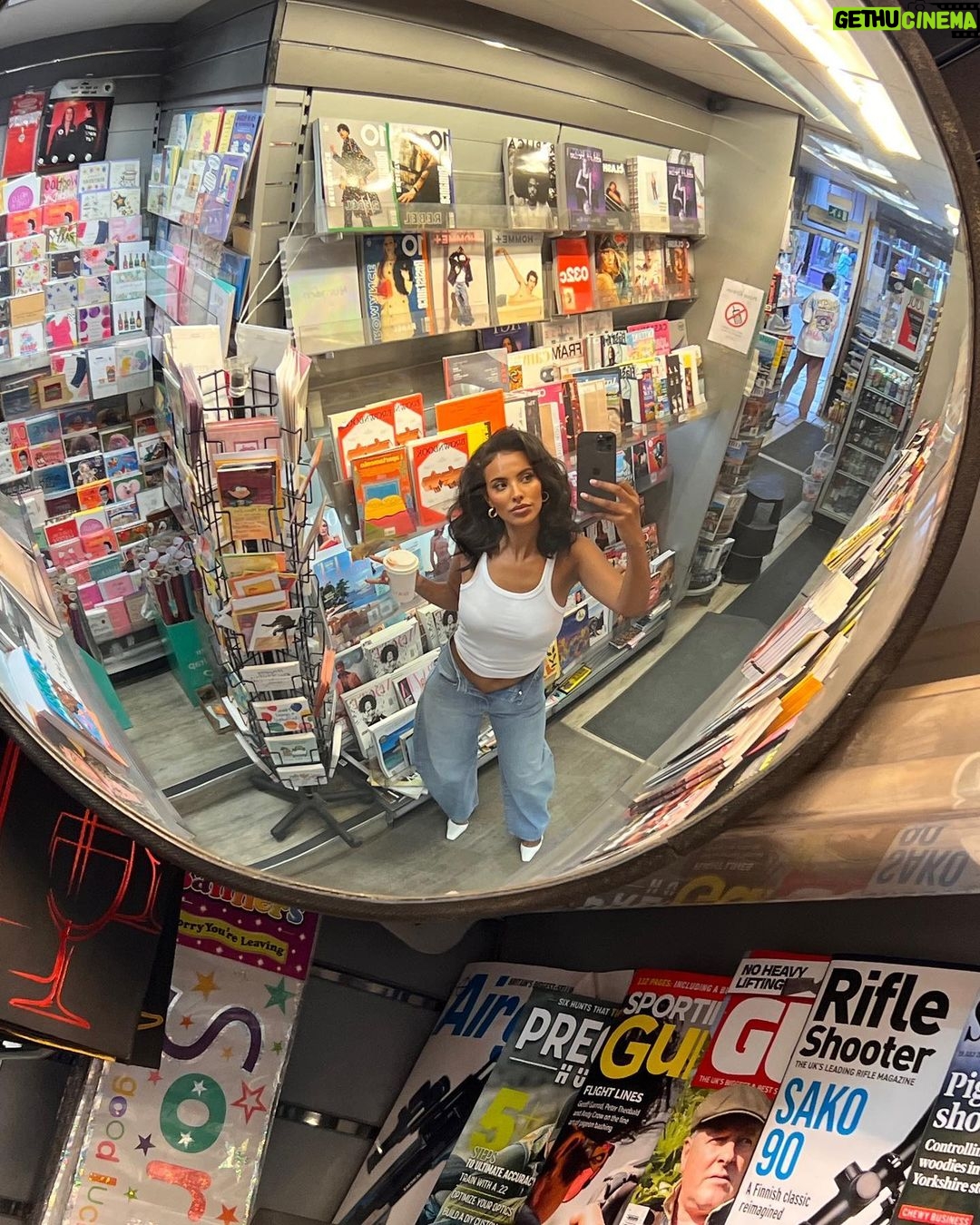Maya Jama Instagram - Covergirl in my local 🥹 @britishvogue is out nowwww so overwhelmed with happiness and filled with love everytime you tag me in pics but seeing it in person is a bloody madness ! - there’s more pictures inside that arent online so I’ll leave it that way for now so you can go have a look 😅( featuring my nan looking confused & beautiful aunty too) ❤️