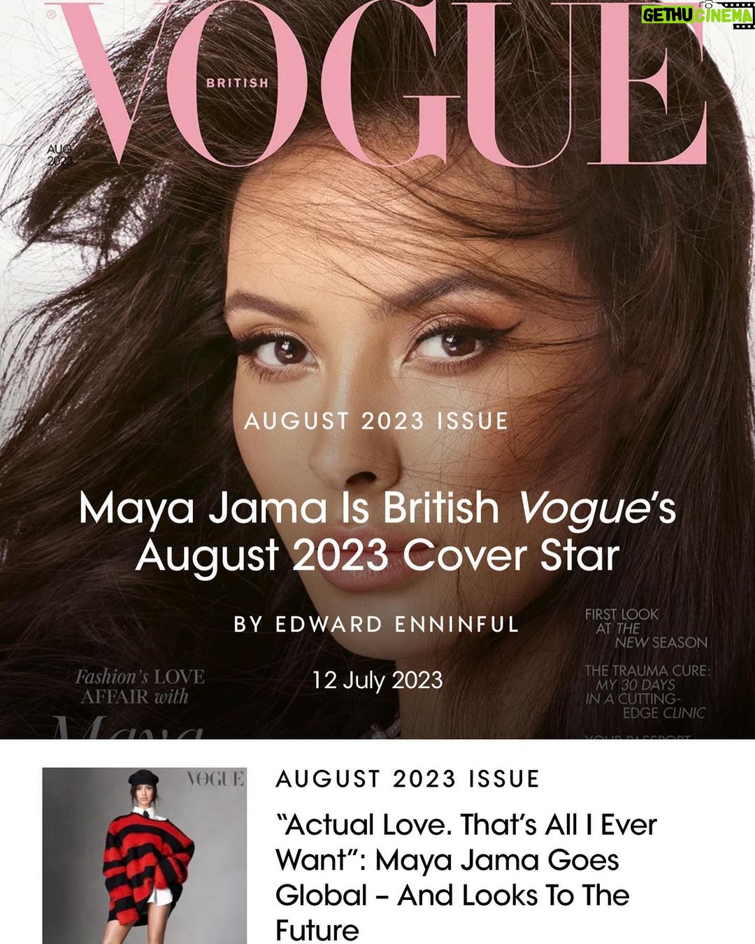 Maya Jama Instagram - Covergirl in my local 🥹 @britishvogue is out nowwww so overwhelmed with happiness and filled with love everytime you tag me in pics but seeing it in person is a bloody madness ! - there’s more pictures inside that arent online so I’ll leave it that way for now so you can go have a look 😅( featuring my nan looking confused & beautiful aunty too) ❤️