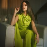 Mayan ElSayed Instagram - Green for @garnierarabia 💚 Big thanks to the amazing team behind this look✨ Photographer: @mahmoudaphotography Stylist: @yasminekenawi Assistant Stylist: @faridahammouda MUA: @rehamkhalifaa Hair: @saeedashraf00_ @alamode.salon Jumpsuit: @safiyaa_official Earrings: @treshermanasjewellery Brooch: @vintagelanejewelry