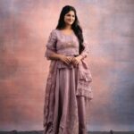 Megha Akash Instagram - Feeling blessed 💜🧿 Styled by: @theresa.shalini Outfit : @bykaveri Earring : @amrapalijewels @amethystchennai Rings & bracelet : @mykreshya Muah : @teamdiamondartistry Photography: @prachuprashanth Backdrops : @mizubackdrops #styledbyshalz