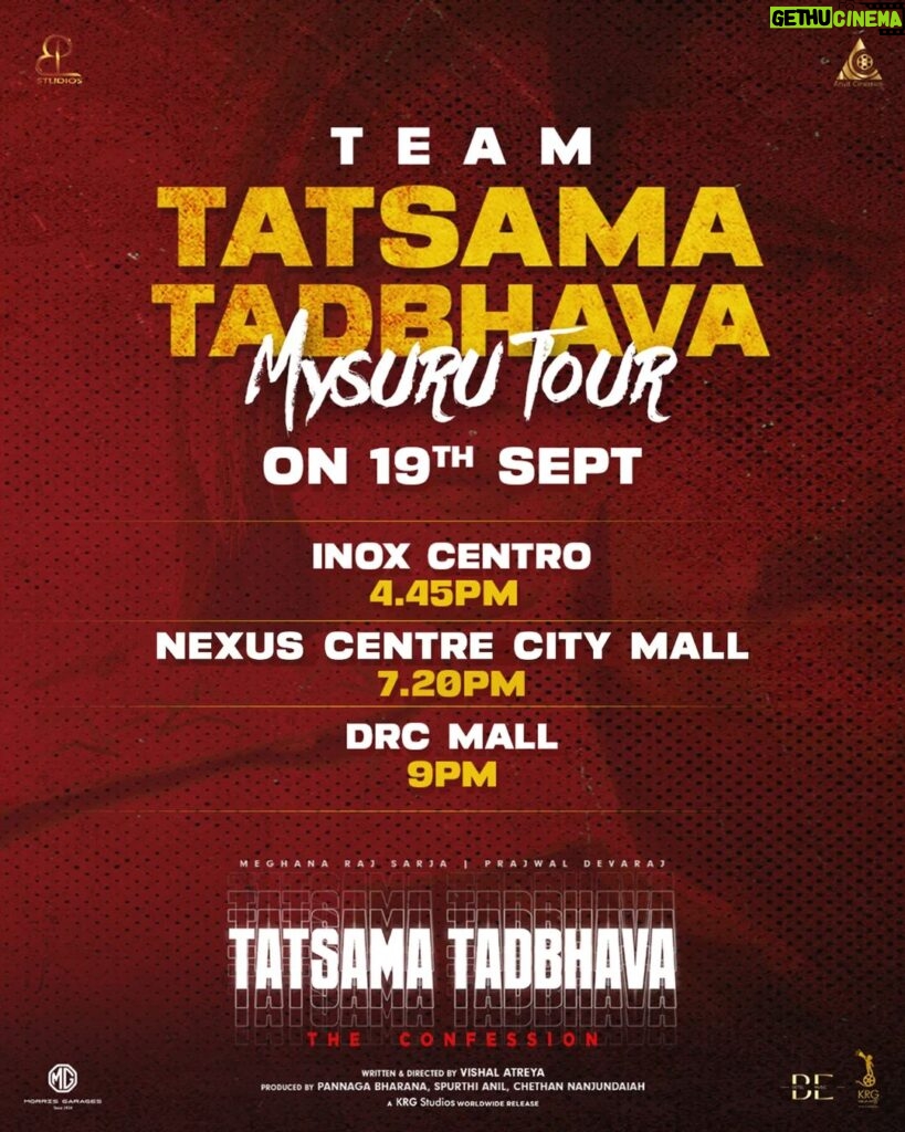 Meghana Raj Instagram - 🌟 Exciting News! The "Tatsama Tadbhava" movie team is making waves in Mysore today, and we're thrilled to announce their visit to three incredible venues: 1️⃣ Inox Centro at 4:45 PM 2️⃣ Nexus Centre City Mall at 7:20 PM 3️⃣ DRC Mall at 9 PM Don't miss this golden opportunity to catch a glimpse of your favorite stars and celebrate the magic of cinema. See you there! 🌟 @vasuki_vaibhav_ @vishal.atreya @pbstudios_productions @betelmusic.in #TatsamaTadbhava #MovieMagic #MysoreVisit