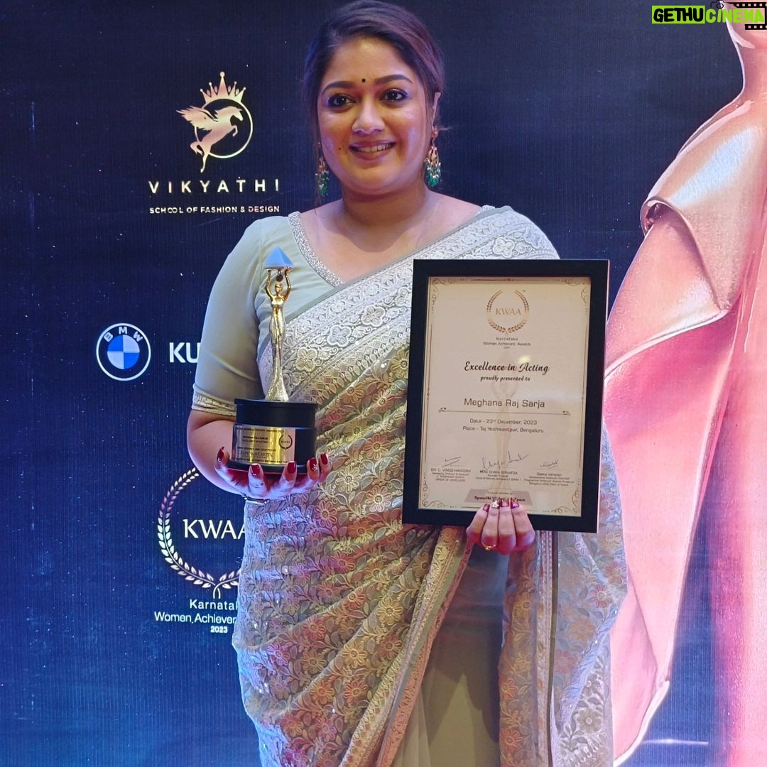 Meghana Raj Instagram - Thank you team @kwaa_awards ! Lovely evening hosted by @spoorthi_vishwas and team! More power to u guys! Taj Yeshwantpur Bengaluru