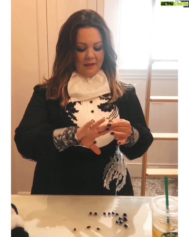 Melissa McCarthy Instagram - It’s always important when preparing for your movie premiere to keep your neck napkin tucked in while you apply your press on nails