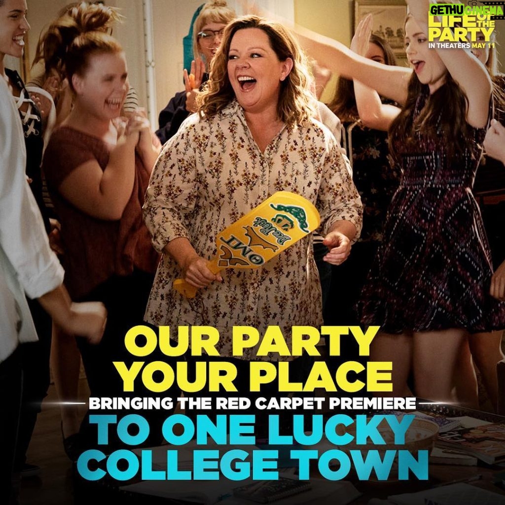 Melissa McCarthy Instagram - We’re taking the Life of the Party premiere on the road. Show us your school spirit and we’ll bring the party bus to your campus. Link in bio. @lifeofthepartymovie #LOTP