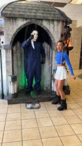 Merrick Hanna Instagram - MICHAEL MYERS FAIL! Merrick & @libertybarros thx @spirithalloween #prank #halloween