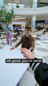 Merrick Hanna Instagram - When an NPC completely breaks the cutscene 😂 Video game in real life at a mall part 2! We now have a mission and just need to find it! Featuring NPCs @merrickhanna @poppinjohnsbk and @clocks_tickin !!!! Player 1 played by myself!! 🤖 #npc #npcirl #irlnpc #npcglitch #glitch #glitchirl #animationdance #floating #animation #npcdialogue #mission #skyrim #gaminghumor #table