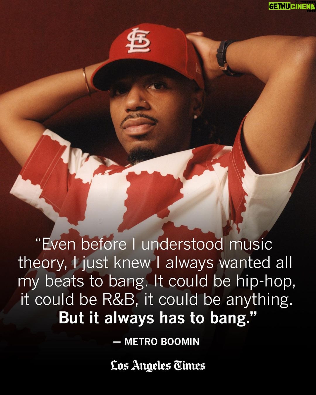 Metro Boomin Instagram - Superheroes shaped the life of @metroboomin, born Leland Tyler Wayne. He fondly remembers family trips with his mother and his four siblings to see the newest Marvel releases as soon as they’d hit the theaters. It’s also a theme that’s framed much of the 30-year-old producer’s robust discography; when he’s not creating chart-topping hits for the likes of Drake, Kanye West and Migos, he’s leaned into the supernatural on his two albums, “Not All Heroes Wear Capes” and “Heroes & Villains,” both of which debuted at No. 1 on the Billboard 200 in 2018 and 2022, respectively. Fresh off the success of “Heroes & Villains,” Sony Pictures called him up to offer what every Marvel-head dreams of: the opportunity to contribute to the studio’s then-upcoming summer blockbuster, the animated sequel “Spider-Man: Across the Spider-Verse.” What started as a request for Metro to work on a few songs for the project blossomed into a role as the soundtrack’s executive producer — along with a cameo role voicing his own character in the multiverse, the Metro Spider. “Even from age 13, I’ve always dreamed about doing a soundtrack, and a score,” he said. @metroboomin sat down with The Times’ @kenandraughorne Get the full story at the link in @latimes_entertainment’s bio. 📸 @_carlosjaramillo_ #spiderman #acrossthespiderverse