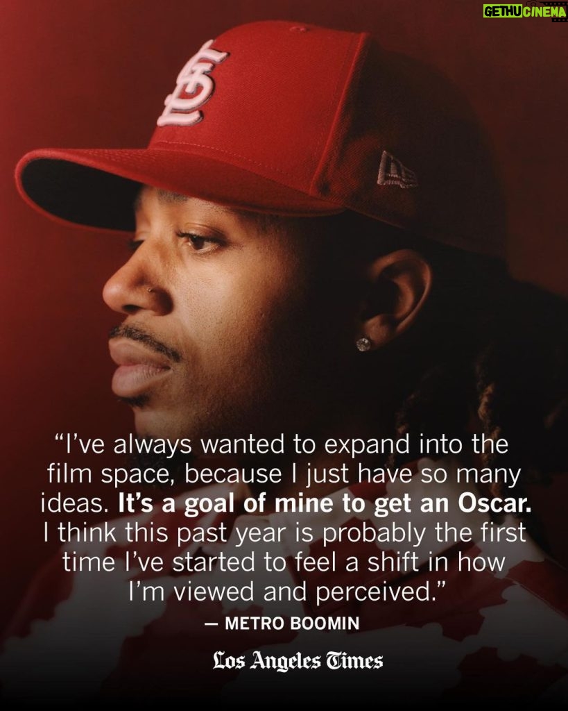 Metro Boomin Instagram - Superheroes shaped the life of @metroboomin, born Leland Tyler Wayne. He fondly remembers family trips with his mother and his four siblings to see the newest Marvel releases as soon as they’d hit the theaters. It’s also a theme that’s framed much of the 30-year-old producer’s robust discography; when he’s not creating chart-topping hits for the likes of Drake, Kanye West and Migos, he’s leaned into the supernatural on his two albums, “Not All Heroes Wear Capes” and “Heroes & Villains,” both of which debuted at No. 1 on the Billboard 200 in 2018 and 2022, respectively. Fresh off the success of “Heroes & Villains,” Sony Pictures called him up to offer what every Marvel-head dreams of: the opportunity to contribute to the studio’s then-upcoming summer blockbuster, the animated sequel “Spider-Man: Across the Spider-Verse.” What started as a request for Metro to work on a few songs for the project blossomed into a role as the soundtrack’s executive producer — along with a cameo role voicing his own character in the multiverse, the Metro Spider. “Even from age 13, I’ve always dreamed about doing a soundtrack, and a score,” he said. @metroboomin sat down with The Times’ @kenandraughorne Get the full story at the link in @latimes_entertainment’s bio. 📸 @_carlosjaramillo_ #spiderman #acrossthespiderverse
