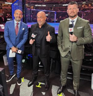 Michael Bisping Instagram - Great night of fights and a pleasure working with @jon_anik and @joerogan Guess I could have smiled.