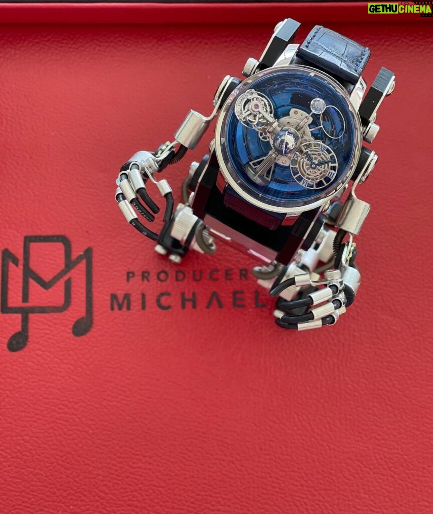 Michael Blakey Instagram - Timepiece Thursday ! I think this is the ultimate way to display the ultimate watch … My @jacobandco Astronomia Sky looking like an Alien sat in a Robotoy watch stand from @iflwatches ~~~~~~~~~~ In it to win it ! ~~~~~~~~~~ Beverly Hills, California