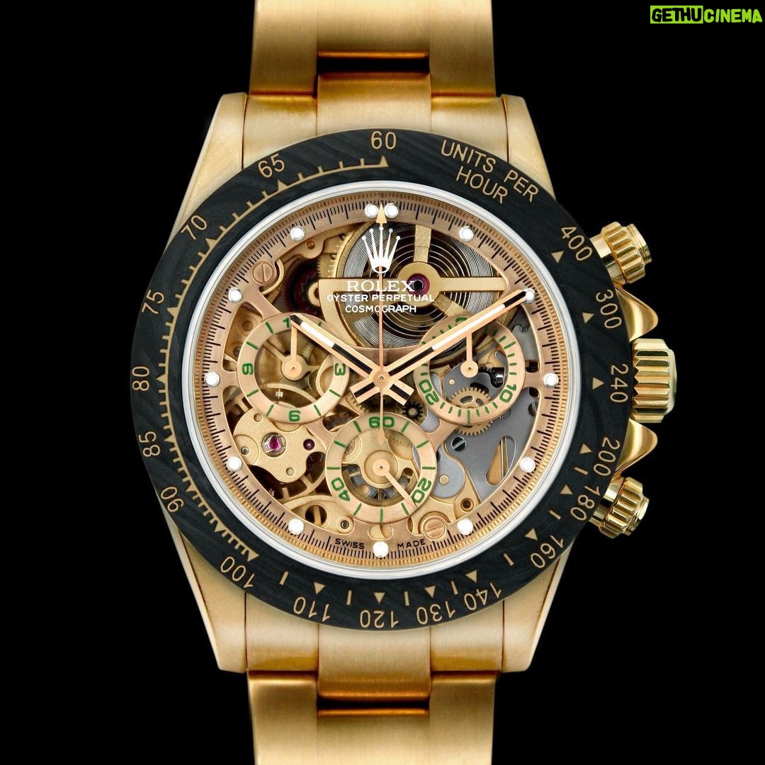 Michael Blakey Instagram - What a way to end the week! Check out this incredible new release from @skeletonconceptofficial . The creation was commissioned by a professional art connoisseur who particularly affectionates @gloriagalleryparis , a contemporary art gallery in Paris. This customized Daytona’s hand polished movement has been completely crafted from 18kt gold with both satin and polished surfaces, sub-dials painted in contrasting rich racing-green and the bezel in forged carbon. This is a limited “off series” edition of just 15 pieces. Check out @skeletonconceptofficial for more information. ~~~~~~~~~~ In it to win it ! ~~~~~~~~~~ Paris, France