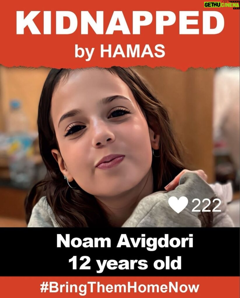Michael Douglas Instagram - Over 200 men, women, children, and babies have been taken hostage by Hamas terrorists. Noam Avigdori is 12 years old and we need to bring her home now! These innocents are currently being trapped within the Gaza strip, and no one has any idea when or if they will be returned home – not even their families. From infants as young as 9 months, to elderly Holocaust survivors, they’ve been brutally ripped away from their loved ones. We need to bring them back! @bringhomenow @ccfpeace #BringThemHomeNow