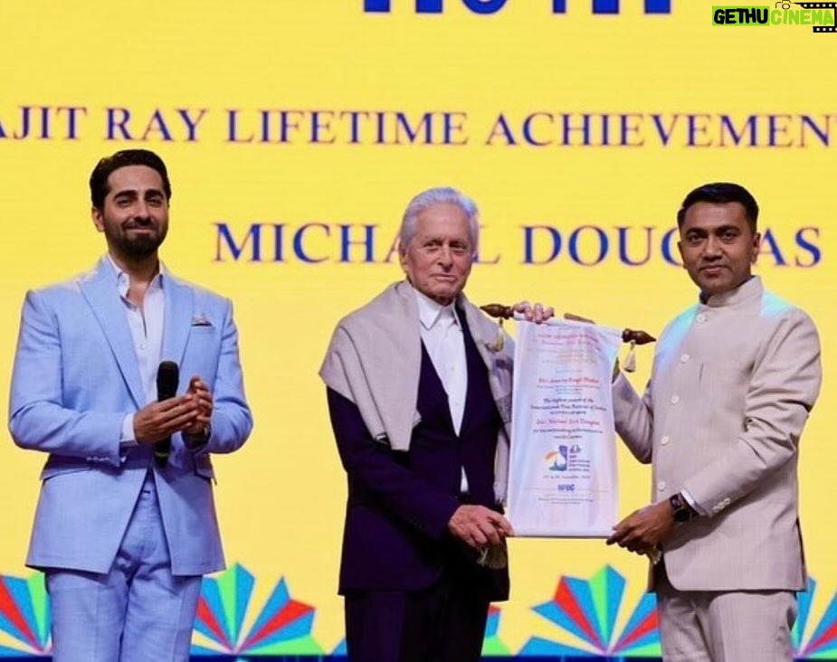 Michael Douglas Instagram - Thank you @iffigoa for an incredible week! I am honored to receive the Satyajit Ray lifetime achievement award and thrilled to be back in 🇮🇳! #IFFIGoa Goa, India