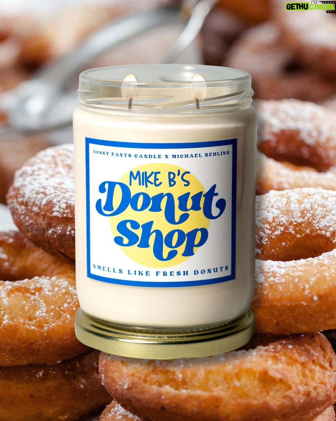 Michael Evans Behling Instagram - Welcome to Mike B’s Donut Shop 🍩 Capture the experience of walking into your favorite bakery while the donuts are cooling 🤤 with a blend of buttery dough, cinnamon sugar, and smooth vanilla, you’re going to need a dozen original glazed to go with this candle. Available now at the link in stories!🕯️
