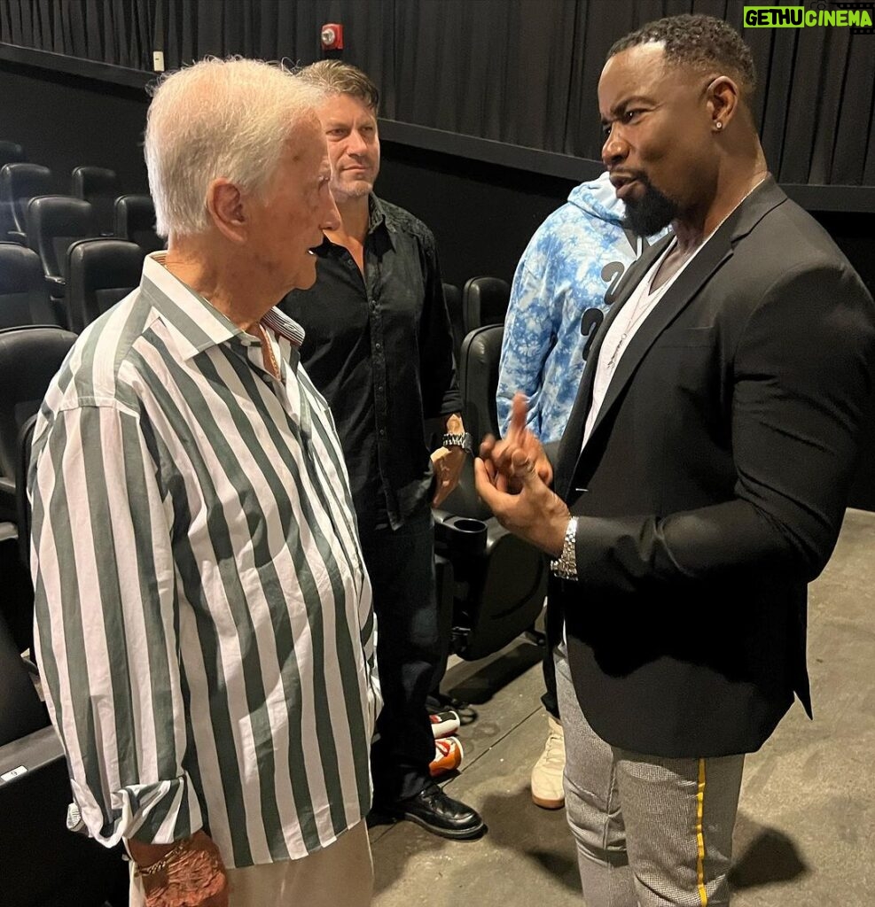 Michael Jai White Instagram - The legendary Pat Boone graced us with his presence at last night’s screening of #outlawjohnnyblack. He said he loved the movie and praised its message of faith and forgiveness amid the comedy and action. We talked at length about a needed return to morality in entertainment as well as our plans to work together in the future. I made this movie for everyone and I’m glad it speaks to every generation. #outlawjohnnyblack #outtoday #intheaters #patboone #michaeljaiwhite #faith #faithbased #western #comedy #action #weareallinthistogether