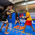 Michael Jai White Instagram - “Kickin it” with @uriahhall, one of @ufc most talented fighters who’s the epitome of what it means to be a true martial artist and great human being! 🥋 #ufc #mma #sparring #training #martialarts #uriahhall #michaeljaiwhite #fighters
