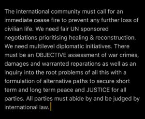 Michael Malarkey Instagram - Here are some thoughts. Human to human. 

My heart goes out to everyone going through it right now. I see you. I feel you. We are all victims of systems of oppression and control conditioned heavily by relentless media manipulation that pits us against each other. 

The reason we don’t back down in spite of being called all sorts of things and risking so much is that we know the truth, we know the history, and we see very clearly through the tactics designed to silence us and allow further expansion of western imperialism through blatant war crimes. The majority of the world knows the truth. The entire global south knows. Anyone in the western world with any knowledge of colonial history and international law, we know. If you cannot take a stand against apartheid and genocide, what is preventing you? What has prevented people from speaking out before? 

I am only one voice, but here is my take on what I think needs to happen in order to have a chance at the ‘peace’ we all so desire. It feels almost futile to say these things at a time like this, but here goes…

The international community must call for an immediate cease fire to prevent any further loss of civilian life. We need fair UN sponsored negotiations prioritising healing & reconstruction. We need multilevel diplomatic initiatives. There must be an OBJECTIVE assessment of war crimes, damages and warranted reparations as well as an inquiry into the root problems of all this with a formulation of alternative paths to secure short term and long term peace and JUSTICE for all parties. All parties must abide by and be judged by international law. 

If we can’t do these things, it will only be more death, more suffering, more resistance, more displacement and it will ravage our environment in the process along with the people in it. 

“Those who make peaceful revolution impossible will make violent revolution inevitable” - yer man JFK

✊🏾✊🏿✊🏽 #freepalestine