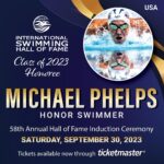 Michael Phelps Instagram - Come mingle and network with aquatic sports legends at the 58th Annual Hall of Fame Induction Ceremony. Limited VIP Tickets are available that include an exclusive cocktail reception Saturday, September 30, 2023 The Parker 707 Northeast 8th Street, Fort Lauderdale, FL 33304 VIP Cocktail Reception: 5:00pm General Admission: 6:00pm Ceremony: 6:30pm #ISHOFHONORS Tickets to purchase are in link in bio