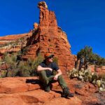 Michael Trevino Instagram - Slide 1: Stopped in Sedona to get a palm reading 🔮 Slide 2/3: This is local legend Robert the Reiki Flute Player who gives out heart shaped rocks that represent "unconditional love" which he says is the only way to change the world "one heart at a time" ⛰❤️ Slide 4: Just me doin the most 🤷🏻‍♂️ Kachina Woman Red Rocks Sedona