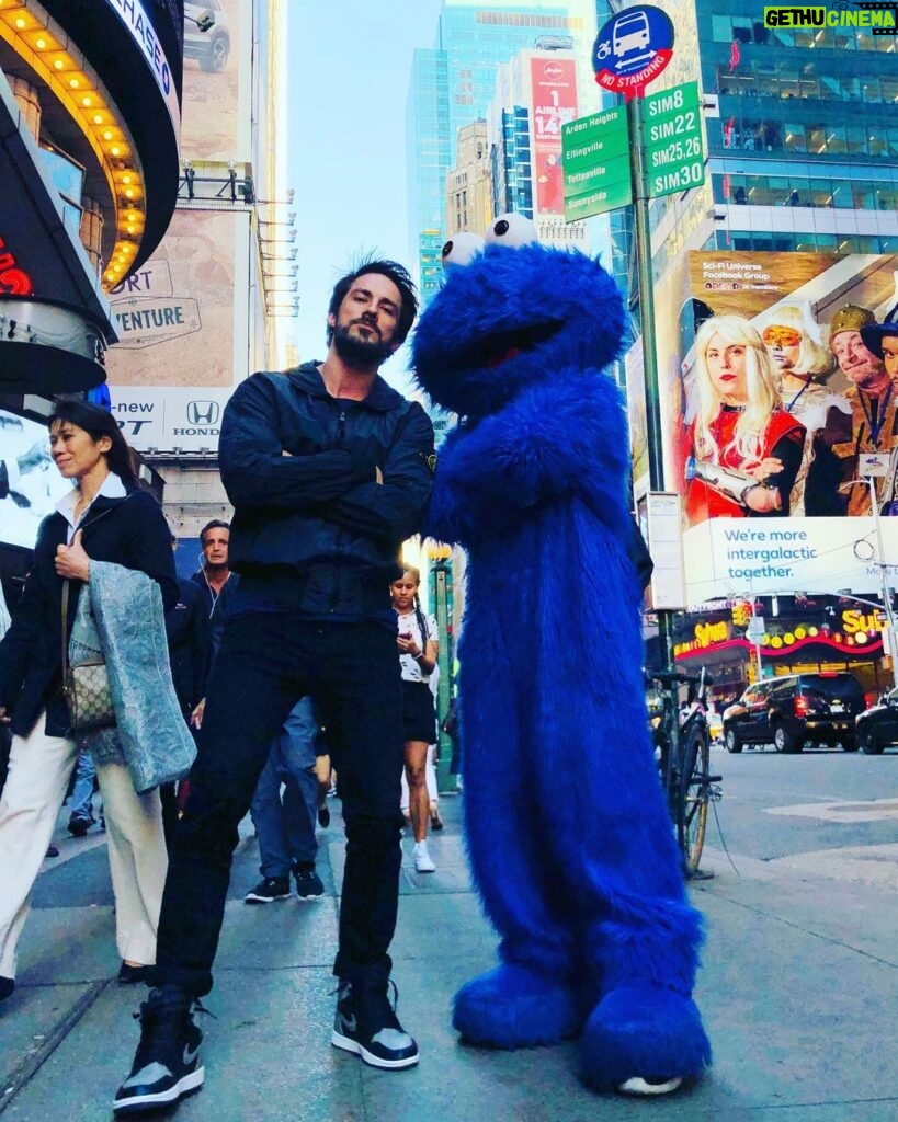 Michael Trevino Instagram - 10 days of travel through 4 different countries and this is probably my favorite photo. Debated who loved cookies more.. The Winner? Cookie Monster New York, New York