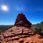 Michael Trevino Instagram - Slide 1: Stopped in Sedona to get a palm reading 🔮 Slide 2/3: This is local legend Robert the Reiki Flute Player who gives out heart shaped rocks that represent "unconditional love" which he says is the only way to change the world "one heart at a time" ⛰❤️ Slide 4: Just me doin the most 🤷🏻‍♂️ Kachina Woman Red Rocks Sedona