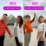Michel Teló Instagram – Exatos 9 anos.. o mesmo tanto q fazemos de casados amanhã dia 14/10! Já estávamos juntos há dois.. e a cada ano q passa, temos mais e mais certeza dessa escolha. Que Deus nos abençoe sempre. E que venham mais 90… surreal o q representa essa foto.. sem querer, pura “coincidência”.. eles do lado de lá, elas do lado de cá.. os tons das roupas.. e nós fizemos a pirâmide invertida (nem lembrávamos disso) e eles completaram e fizeram ela pra cima… vai entender… quando revimos a foto de 9 anos atrás.. nem acreditamos… nunca foi sorte, nem muito menos coincidência.. sempre foi Deus e sempre será! Viva o nosso amor, viva os frutos do nosso amor e q a gente siga se escolhendo a cada dia! 👩🏻🙏🏼❤️👱🏻‍♂️