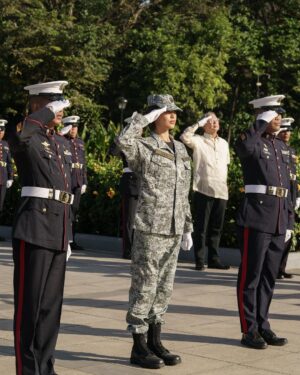 Michelle Dee Instagram - To stand in solidarity at the #StopAndSalute ceremony as your Miss Universe Philippines and as Sergeant Michelle Marquez Dee was a moment of love & pride. 🇵🇭 

To the youth, let this be a testament to the power of service. Serving as a public figure, an Air Force reservist and as someone who proudly raised our flag at Miss Universe, it was truly an honor to be the ONLY woman in uniform standing proudly alongside 40 uniformed soldiers. 🫡

I hope this serves as a message, to embrace our roles, no matter how big or small, in shaping our nation’s future. It’s our collective effort, passion, and dedication that make the Philippines a remarkable place to call home. 

To the youth, dream boldly, act with purpose, and carry the Filipino spirit wherever you go. Together, we can make a difference, one salute at a time. #FILIPINAS #BAYANIHAN 🇵🇭

#mmd #michelledee