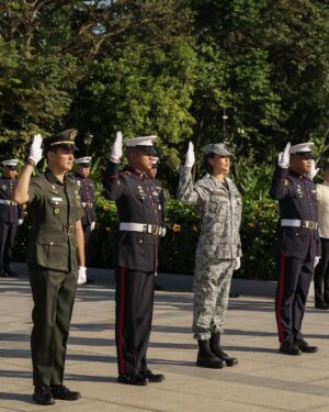 Michelle Dee Instagram - To stand in solidarity at the #StopAndSalute ceremony as your Miss Universe Philippines and as Sergeant Michelle Marquez Dee was a moment of love & pride. 🇵🇭 

To the youth, let this be a testament to the power of service. Serving as a public figure, an Air Force reservist and as someone who proudly raised our flag at Miss Universe, it was truly an honor to be the ONLY woman in uniform standing proudly alongside 40 uniformed soldiers. 🫡

I hope this serves as a message, to embrace our roles, no matter how big or small, in shaping our nation’s future. It’s our collective effort, passion, and dedication that make the Philippines a remarkable place to call home. 

To the youth, dream boldly, act with purpose, and carry the Filipino spirit wherever you go. Together, we can make a difference, one salute at a time. #FILIPINAS #BAYANIHAN 🇵🇭

#mmd #michelledee
