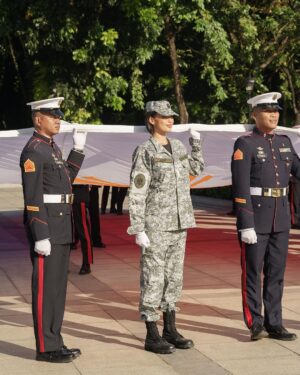 Michelle Dee Instagram - To stand in solidarity at the #StopAndSalute ceremony as your Miss Universe Philippines and as Sergeant Michelle Marquez Dee was a moment of love & pride. 🇵🇭 

To the youth, let this be a testament to the power of service. Serving as a public figure, an Air Force reservist and as someone who proudly raised our flag at Miss Universe, it was truly an honor to be the ONLY woman in uniform standing proudly alongside 40 uniformed soldiers. 🫡

I hope this serves as a message, to embrace our roles, no matter how big or small, in shaping our nation’s future. It’s our collective effort, passion, and dedication that make the Philippines a remarkable place to call home. 

To the youth, dream boldly, act with purpose, and carry the Filipino spirit wherever you go. Together, we can make a difference, one salute at a time. #FILIPINAS #BAYANIHAN 🇵🇭

#mmd #michelledee