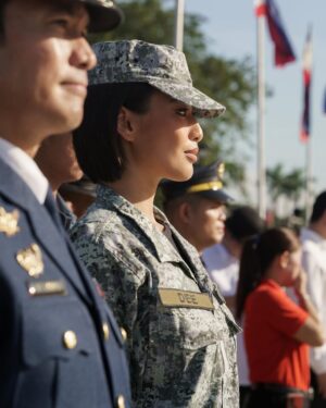 Michelle Dee Instagram - To stand in solidarity at the #StopAndSalute ceremony as your Miss Universe Philippines and as Sergeant Michelle Marquez Dee was a moment of love & pride. 🇵🇭 

To the youth, let this be a testament to the power of service. Serving as a public figure, an Air Force reservist and as someone who proudly raised our flag at Miss Universe, it was truly an honor to be the ONLY woman in uniform standing proudly alongside 40 uniformed soldiers. 🫡

I hope this serves as a message, to embrace our roles, no matter how big or small, in shaping our nation’s future. It’s our collective effort, passion, and dedication that make the Philippines a remarkable place to call home. 

To the youth, dream boldly, act with purpose, and carry the Filipino spirit wherever you go. Together, we can make a difference, one salute at a time. #FILIPINAS #BAYANIHAN 🇵🇭

#mmd #michelledee