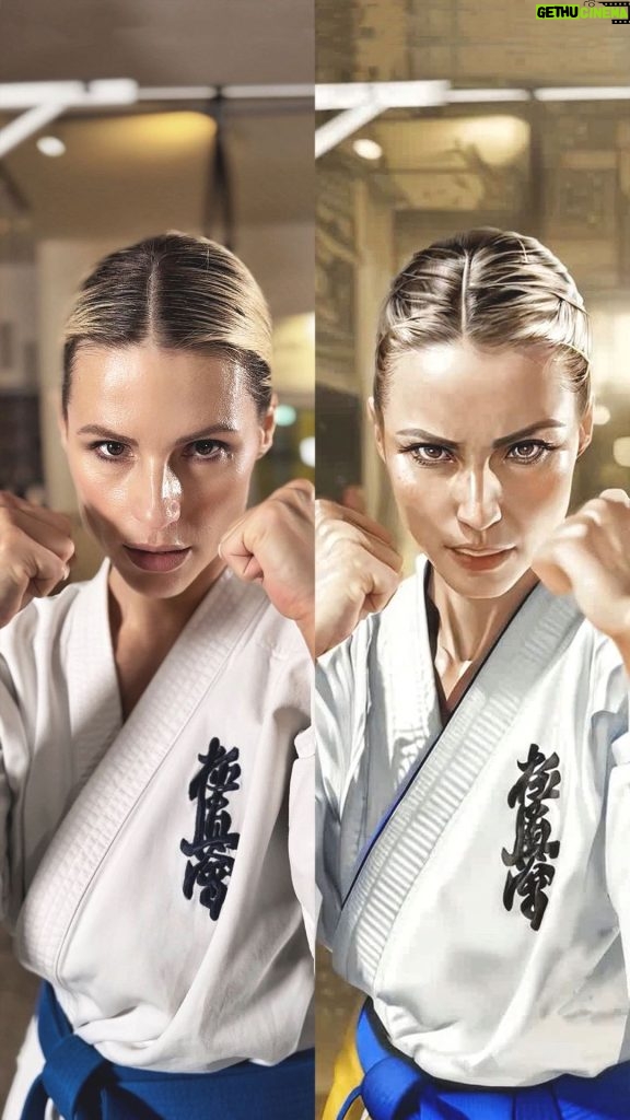 Michelle Hunziker Instagram - Abbiamo voluto provare per un attimo l’ebrezza d’essere catapultati in un videogioco 🤩 🤜🏻🤛🏻💥 Adoro vivere la mia vita in equilibrio sopra la follia! Non è MAI tardi per mettersi in gioco e quando il gioco si fa duro… lo spirito è quello di affrontare le battaglie con la serenità nel cuore di chi sa, qualora ci fosse bisogno, difendersi e difendere chi ama! Osu! 🎬 @luca_duke @irondojo_ #kyokushinkai #karate #martialarts #ai #artificialintelligence