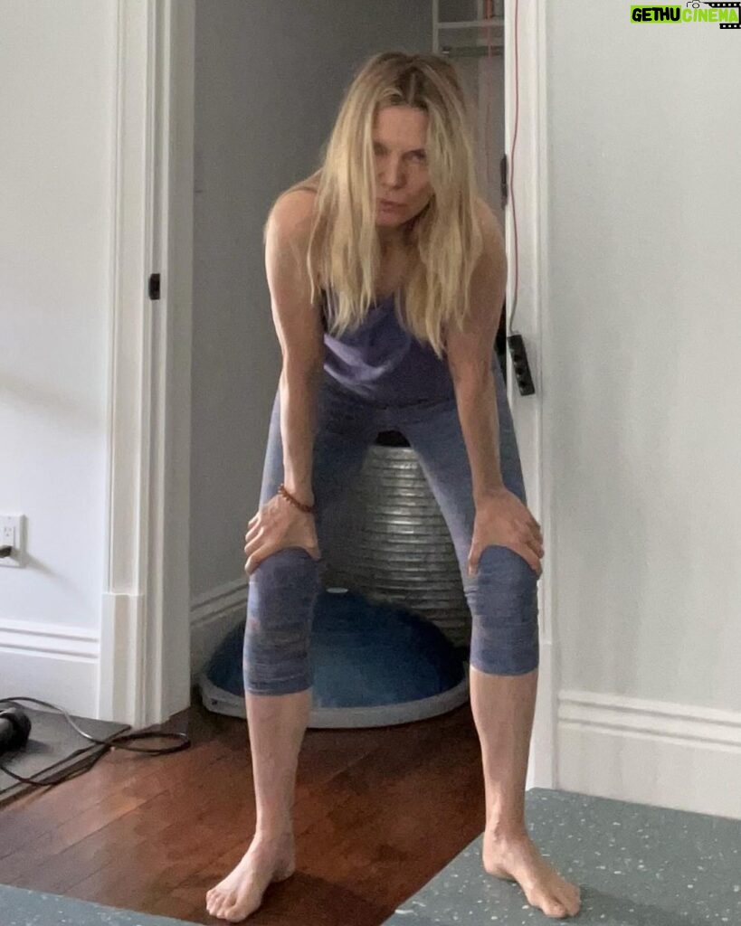 Michelle Pfeiffer Instagram - Me-warming up for my workout 🏋️😩 It’s a must, but who hates working out as much as I do?!?