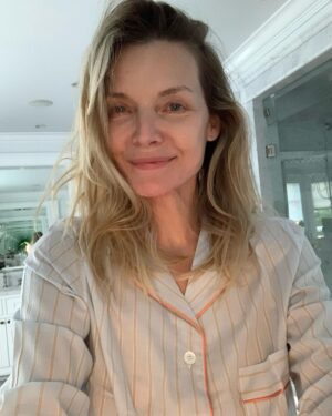 Michelle Pfeiffer Instagram - Just realized these gorgeous, comfy @schostaloriginals pajamas have my monogram on them.  Love! 

Thanks again, @gucciwestman!! 💙