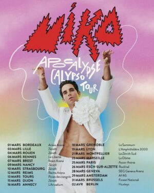 Mika Instagram - #GoodNewsFriday everyone! Tickets for the tour are NOW on sale AND I’ve added another date on the 16th March in Annecy (this date will go on sale a week from today). AND even better news…after nearly 3 years of writing, recording, producing and mastering…my new album is finally complete and DELIVERED! I am so excited for you all to hear this new music and bring it to life on tour!  Head over to my website (link in bio) and grab your tickets for the Apocalypse Calypso Tour 2024!

#BonnesNouvellesDuVendredi tout le monde !
Les billets pour ma tournée sont MAINTENANT en vente ET j’ai ajouté une autre date le 16 mars à Annecy (elle sera en vente dans une semaine). ET encore meilleure nouvelle… Après près de 3 ans d’écriture, d’enregistrement, de production et de mastering… mon nouvel album est finalement terminé et LIVRÉ ! J’ai tellement hâte que vous écoutiez tous cette nouvelle musique et lui donniez vie lors de la tournée ! 
Rendez-vous sur mon site (lien en bio) et prenez votre billet pour l’Apocalypse Calypso Tour 2024 !

#mika #mikatour #apocalypsecalypso #newmusic