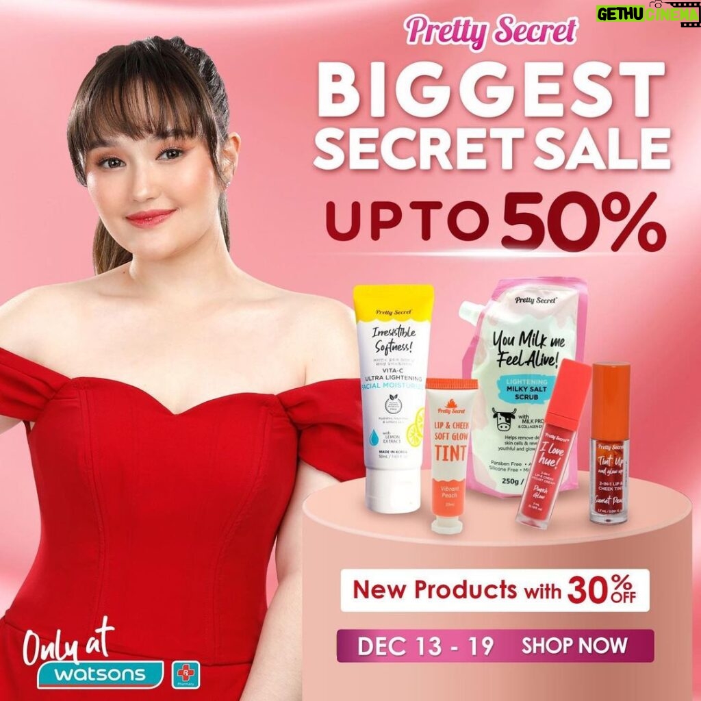 Mika Dela Cruz Instagram - Hi Pretties! Pretty Secret will be having its BIGGEST SECRET SALE only on December 13 - 19! Prepare for the holidays with your favorite Pretty Secret skin care and cosmetics products, and even buy amazing gifts for your friends and family! Enjoy BUY1TAKE1, 50% OFF, and 30% OFF on their NEW products! What are you waiting for? Add to cart now by clicking this link: https://bit.ly/PrettySecretsWatsonsTakeoverXMika Shop now, join and share in Pretty Secret’s FB Community - Pretty Secret Squad your #PSBiggestSecretSale budols. 😉
