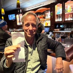 Mike Rowe Instagram - There’s a place in Casper, WY called @silverfoxcasper where they tie bacon into knots and put them in Bloody Mary’s. This is an excellent idea and should be replicated far and wide. I had dinner there last night but didn’t pay for it because one of the diners picked up my tab. This was both very generous and very unnecessary, and when I walked over to thank the gentleman, I learned from Victoria, my excellent server, that he had left a few moments before and wished to remain anonymous.

“Well, crap,” I said. “How am I supposed to say thanks?”

“He’s a regular,” said Victoria. “I’ll tell him next time he comes in.”

“What’s his name?” I asked.

Victoria thought for a moment. “You know, I’m not sure. Everybody here just calls him “Tall Cowboy.”

So, if you’re out there, Tall Cowboy, this is the photo I would have taken of the two of us, which is precisely where you were sitting when you bought my dinner. Also attached is the receipt, which I’ve signed and asked Victoria to give to you next time you dine there or enjoy a Bloody Mary with a piece of knotted bacon.

Till then, I remain much obliged.