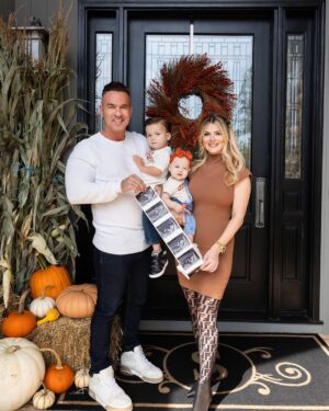 Mike Sorrentino Instagram - Good things come in threes 🥹 Adding another pumpkin to our patch 🙏🏼 Baby #3 coming March 2024 

Photo 📸 @thesocial_butterflymedia 
Decorations 🎃 @thenurseryatcoltsneck 
Hair @giana_martino 
Makeup @bighoopenergybeauty @lauren_damelio 
Dress @bijouxboutique.nj