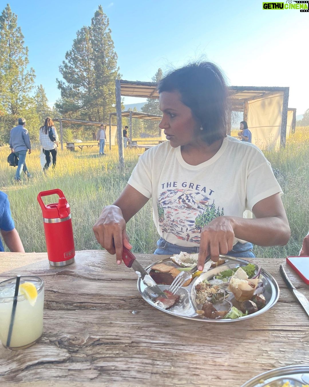 Mindy Kaling Instagram - Montana has it all. River rafting, hiking, The Blackfoot River, campfires, s’mores and the full remains of a deer skeleton. You could not ask for more.