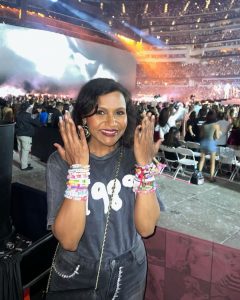 Mindy Kaling Instagram - The first night of the LA Eras tour was everything! @haimtheband set the tone by destroying in their home town and then @taylorswift, well, did her bejeweled thing and 70,000 of us were like “how can we know every single lyric to 5 hours of songs?”. There were no highlights. It was all highlight. Just be happy I’m not posting the video @katelinden took of me screaming along to “Delicate”. Thank you Tree and Taylor!