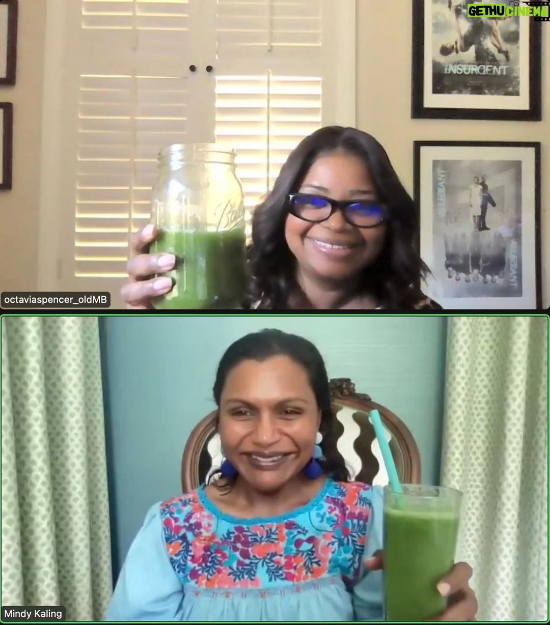 Mindy Kaling Instagram - In the middle of my Zoom with @mindykaling, we both took a drink: I guess we needed a little greenery in our scenery! #GreatMinds #GreenJuiceGodesses π₯¦πΏπ