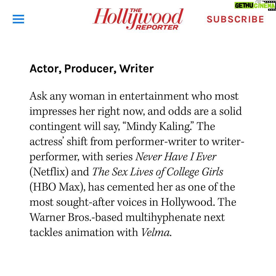 Mindy Kaling Instagram - Ahhh @hollywoodreporter thank you!!