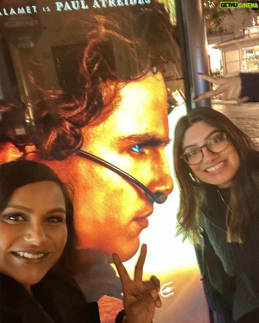 Mindy Kaling Instagram - Every three years @asekar95 and I make the pilgrimage to see the latest @dunemovie! As Bene Gesserit, we felt seen. It was a masterpiece! Congrats @tchalamet @zendaya! ⏳🪱 Arrakis, Desert Planet