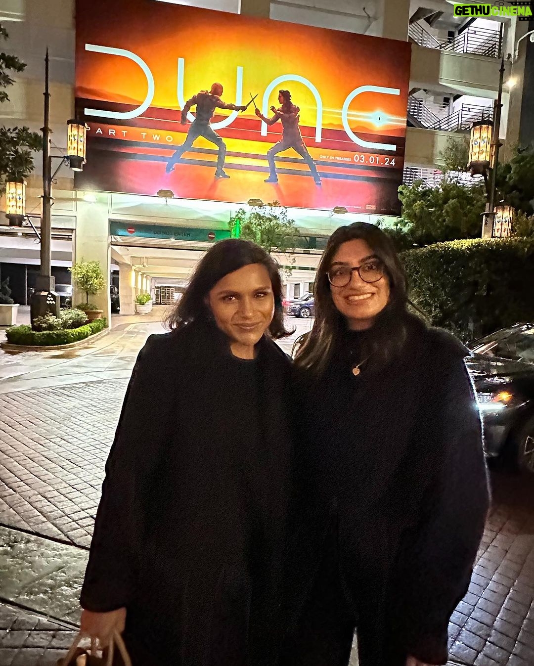 Mindy Kaling Instagram - Every three years @asekar95 and I make the pilgrimage to see the latest @dunemovie! As Bene Gesserit, we felt seen. It was a masterpiece! Congrats @tchalamet @zendaya! ⏳🪱 Arrakis, Desert Planet